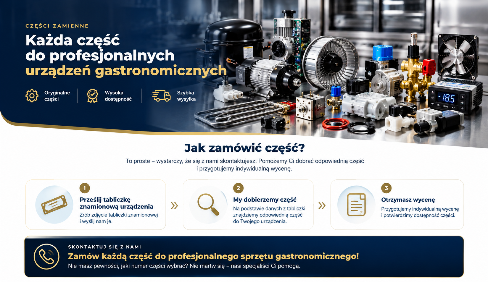 Części zamienne do gastronomii: bogaty wybór części, sposób zamawiania i indywidualna wycena